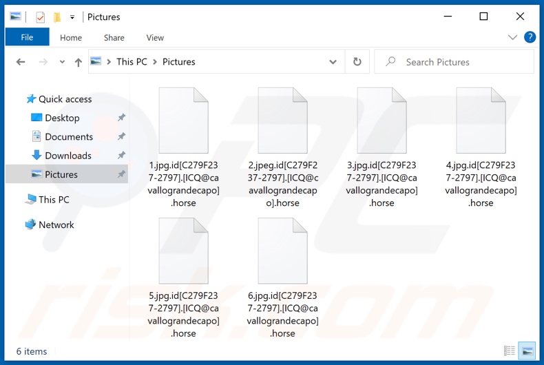 Ficheiros encriptados pelo ransomware Horse (extensão .horse)