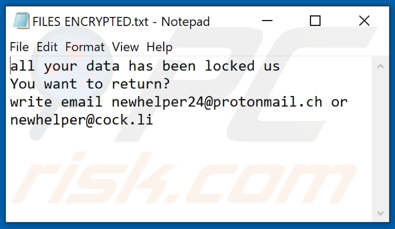 Ficheiro de texto de ransomware NW24 (FILES ENCRYPTED.txt)
