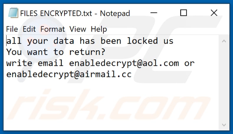 Ficheiro de texto do ransomware rec (FILES ENCRYPTED.txt)