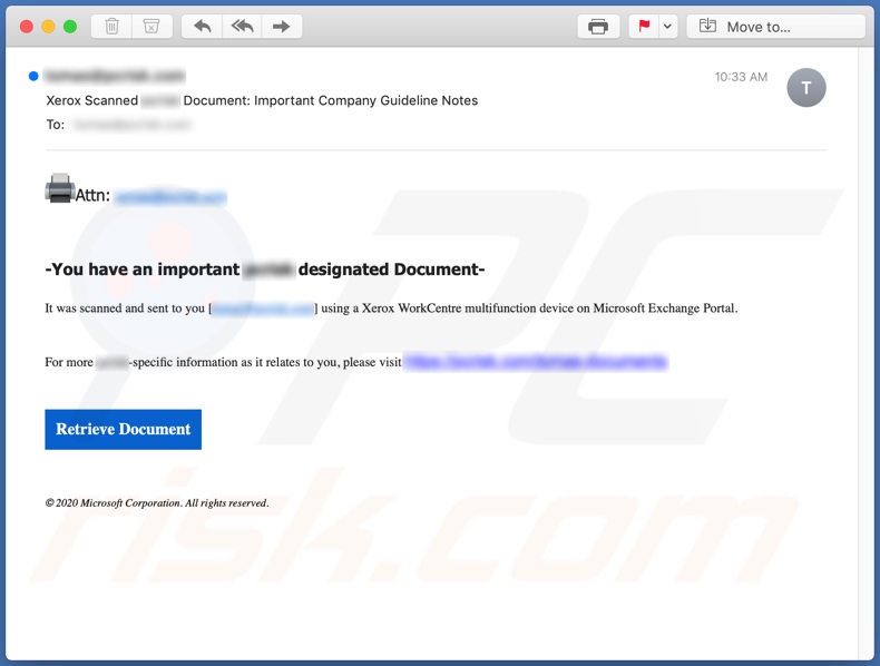 Campanha de fraude por email Xerox Scanned Document
