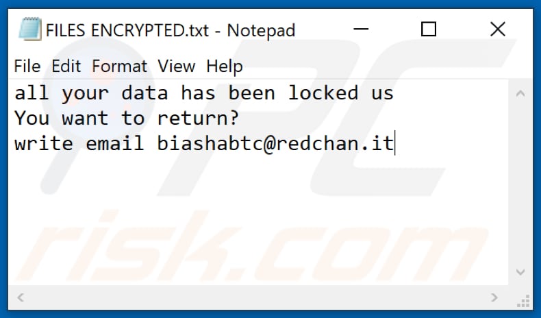 Ficheiro de texto do ransomware Arrow (FILES ENCRYPTED.txt)