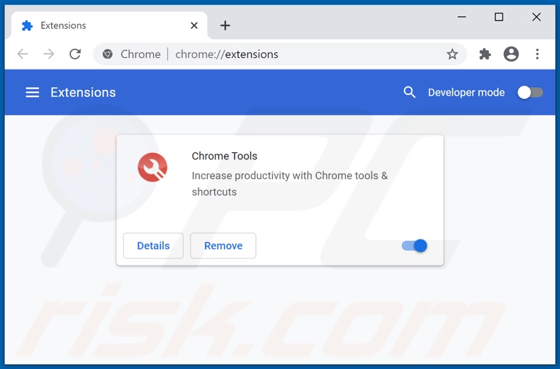 Remoção dos anúncios Chrome Tools do Google Chrome passo 2