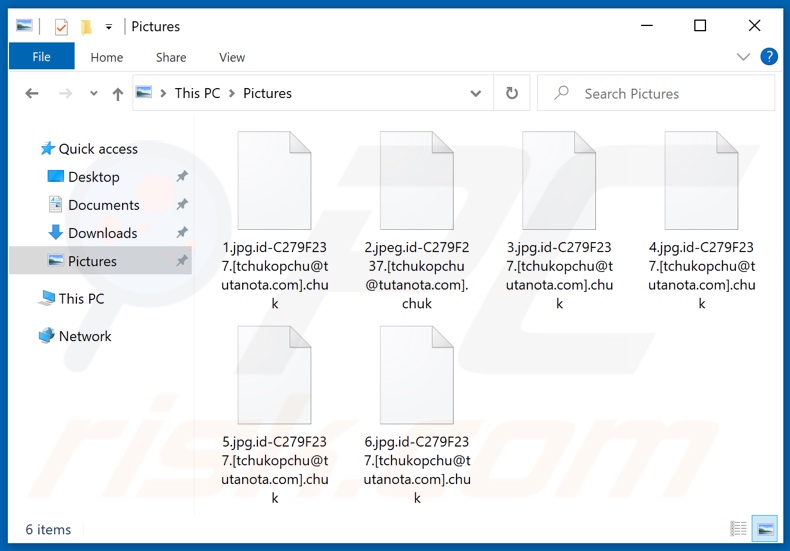 Ficheiros encriptados pelo ransomware Chuk (extensão .chuk)