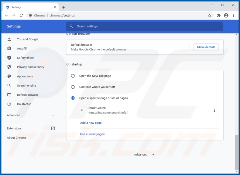 Removendo cometsearch.info da página inicial do Google Chrome