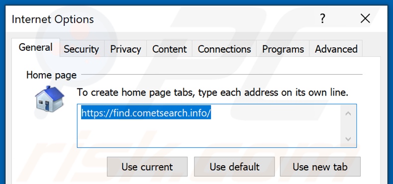 Removendo cometsearch.info da página inicial do Internet Explorer