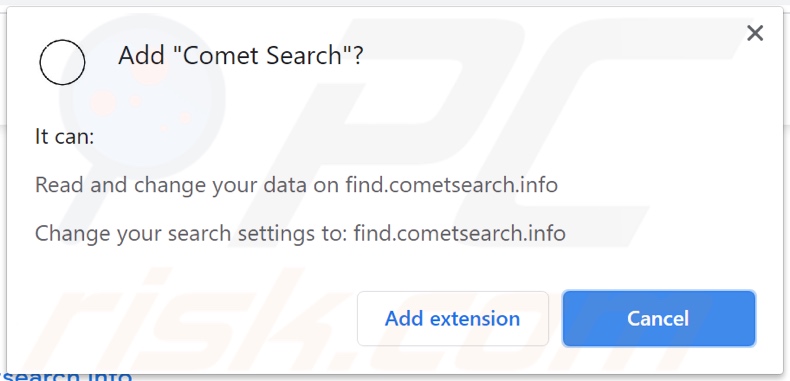 Permissões solicitadas pelo sequestrador de navegador do Comet Search