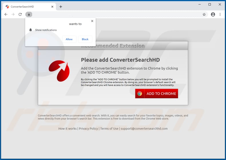 Site usado para promover o sequestrador de navegador ConverterSearchHD