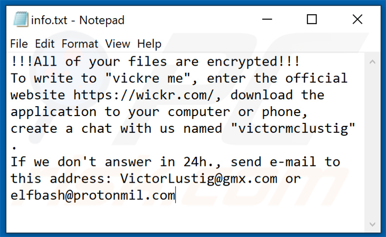 ficheiro do ransomware Eight info.txt (2020-09-28)