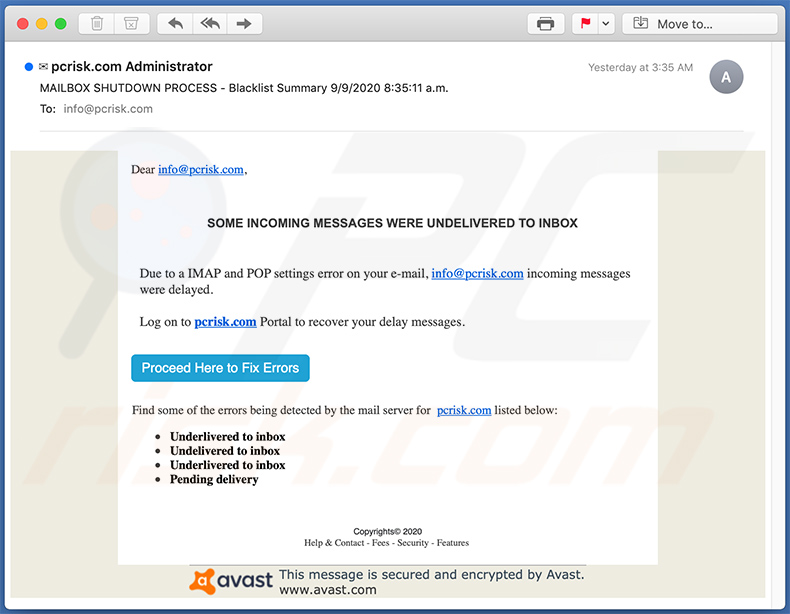 e-mail de spam Email credentials phishing (2020-09-10)