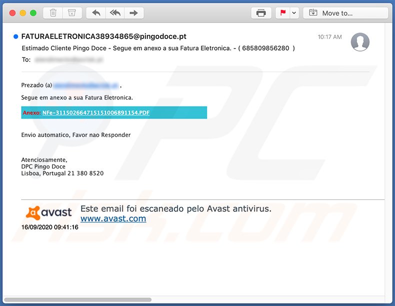 Email não solicitado (spam) com tema Invoice (2020-09-16)