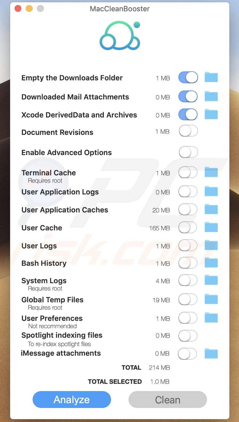 Aplicação indesejada MacCleanBooster