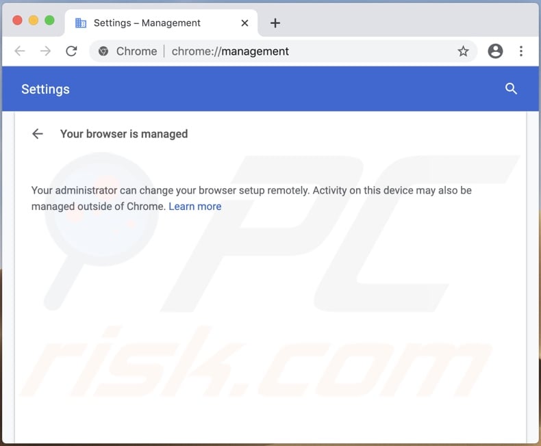 o recurso adicionado Managed by your organization ao Chrome por um sequestrador de navegador que promove o search.getstranto.club