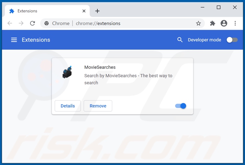 Removendo as extensões do Google Chrome relacionadas a movie-searches.com