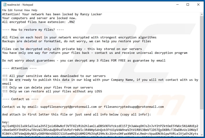 Instruções de desencriptação de Ranzy Locker (readme.txt)