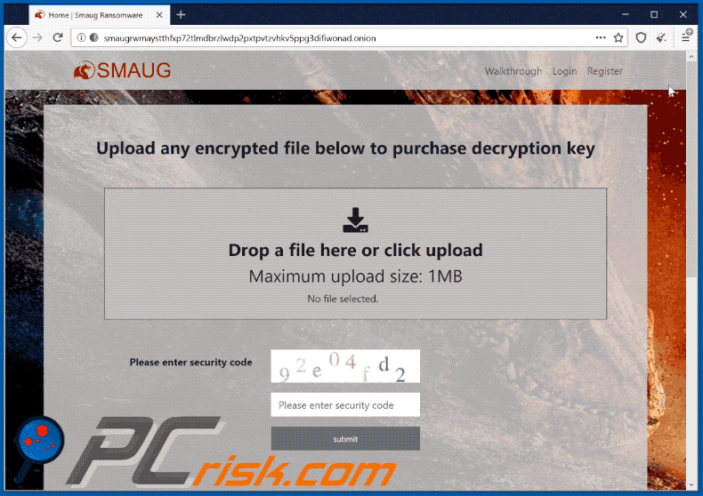 aparência do site de pagamento do ransomware smaug