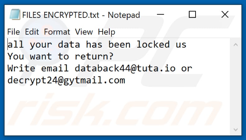 Ficheiro de texto do ransomware Teren (FILES ENCRYPTED.txt)