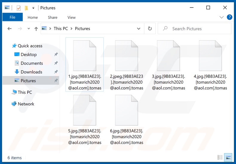 Ficheiros encriptados pelo ransomware Tomas (extensão .tomas)