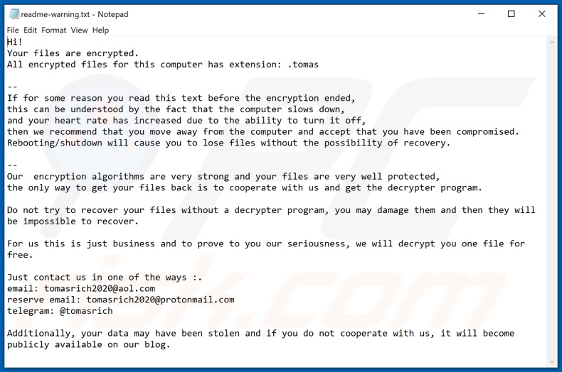 Tomas decrypt instructions (readme-warning.txt)