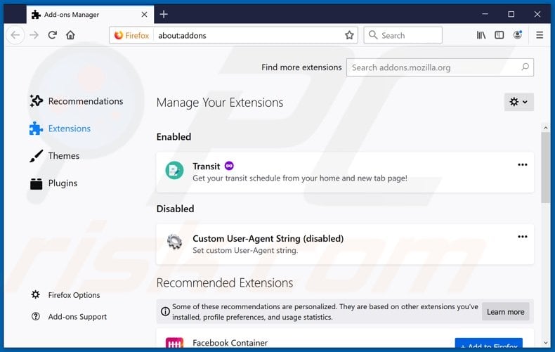 Removendo as extensões fraudulentas do Mozilla Firefox passo 2