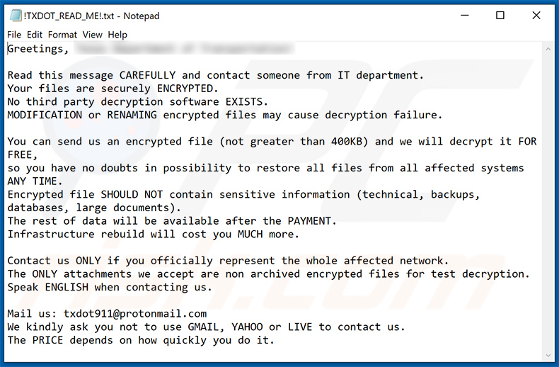 Instruções de desencriptação Txdot (!TXDOT_README_ME!.Txt)