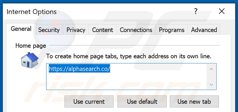 Removendo o alphasearch.co da página inicial do Internet Explorer
