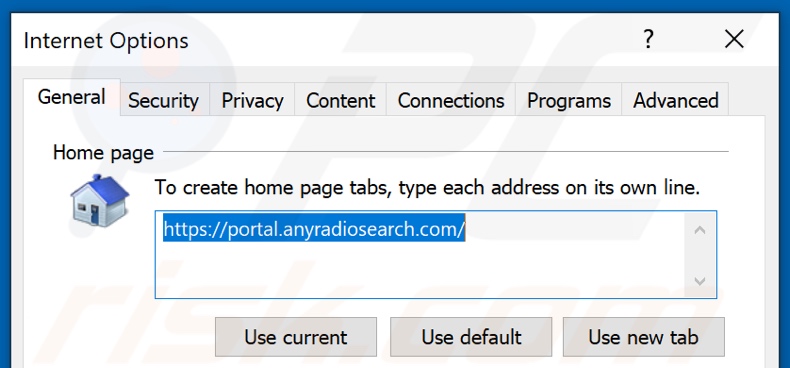 Removendo anyradiosearch.com da página inicial do Internet Explorer