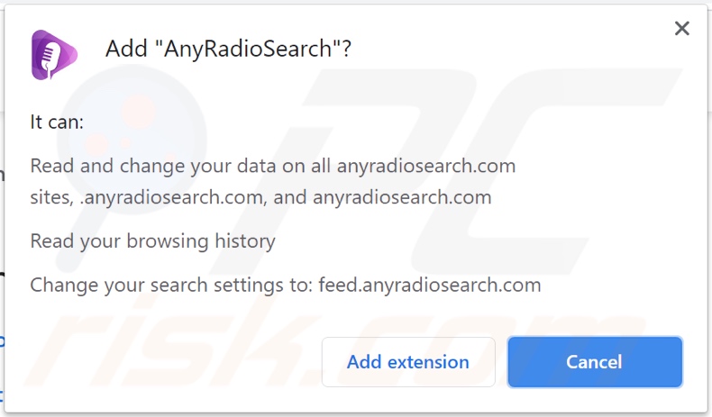 Sequestrador de navegador AnyRadioSearch a pedir permissões