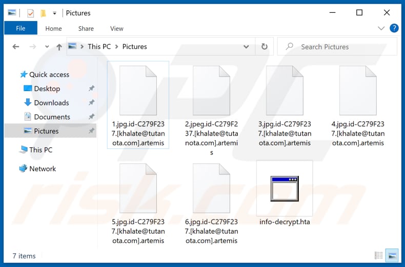 Ficheiros encriptados pelo ransomware Artemis (extensão .artemis)