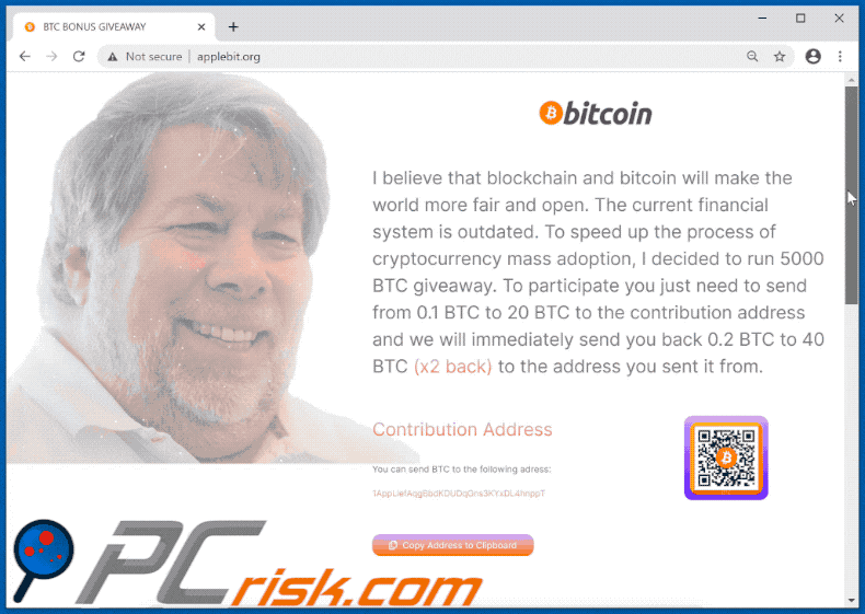 aparência da fraude btc giveaway