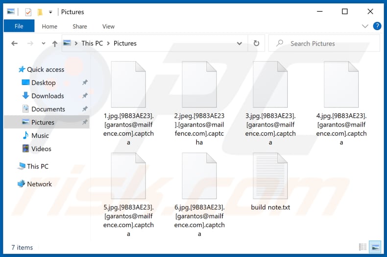 Ficheiros encriptados pelo ransomware Captcha (extensão .captcha)