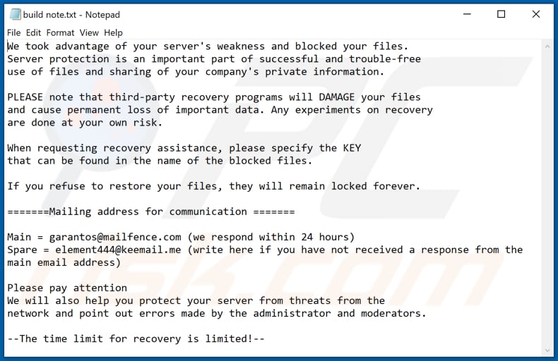 Instruções de desencriptação do Ransomware Captcha (build note.txt)