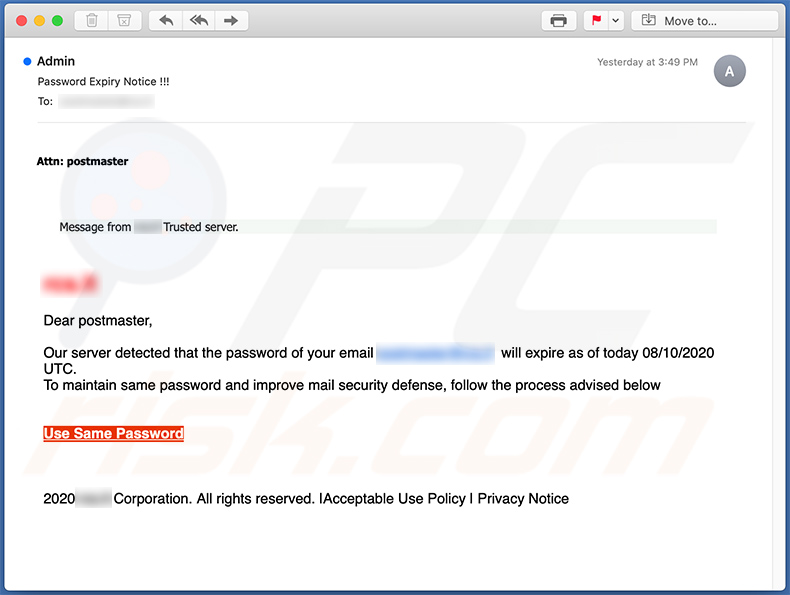 e-mail de spam Email credentials phishing (2020-10-09)