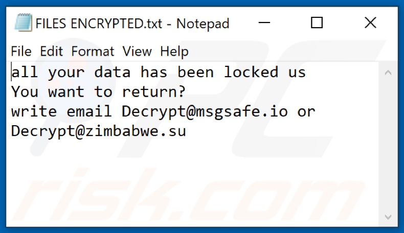 Ficheiro de texto do ransomware Crypt (FILES ENCRYPTED.txt)