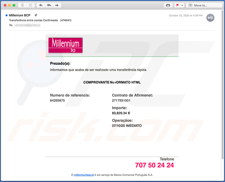 Email de spam usado para fins de phishing (2020-10-26)