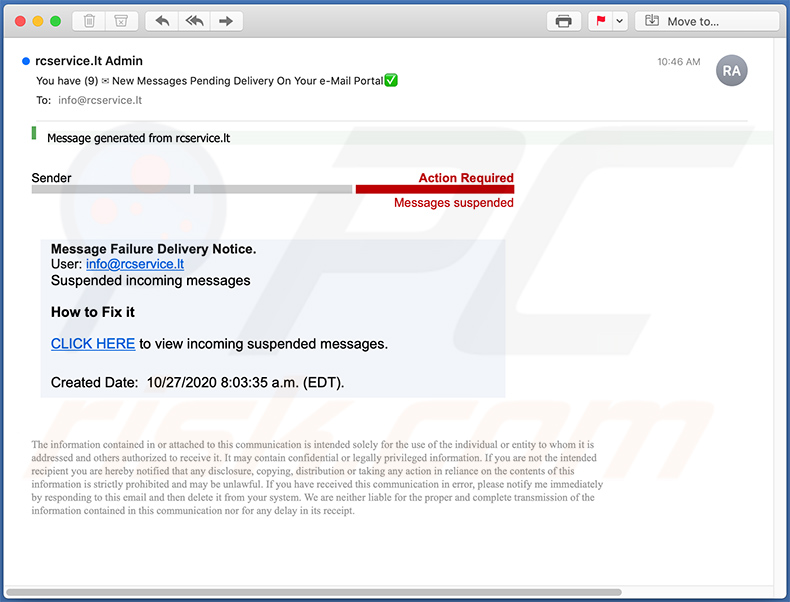 Site de phishing promovido via e-mails de spam (2020-10-27)