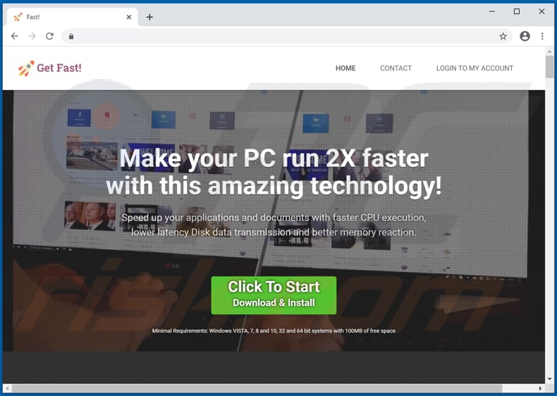 Sítio Web utilizado para promover Fast! PUA