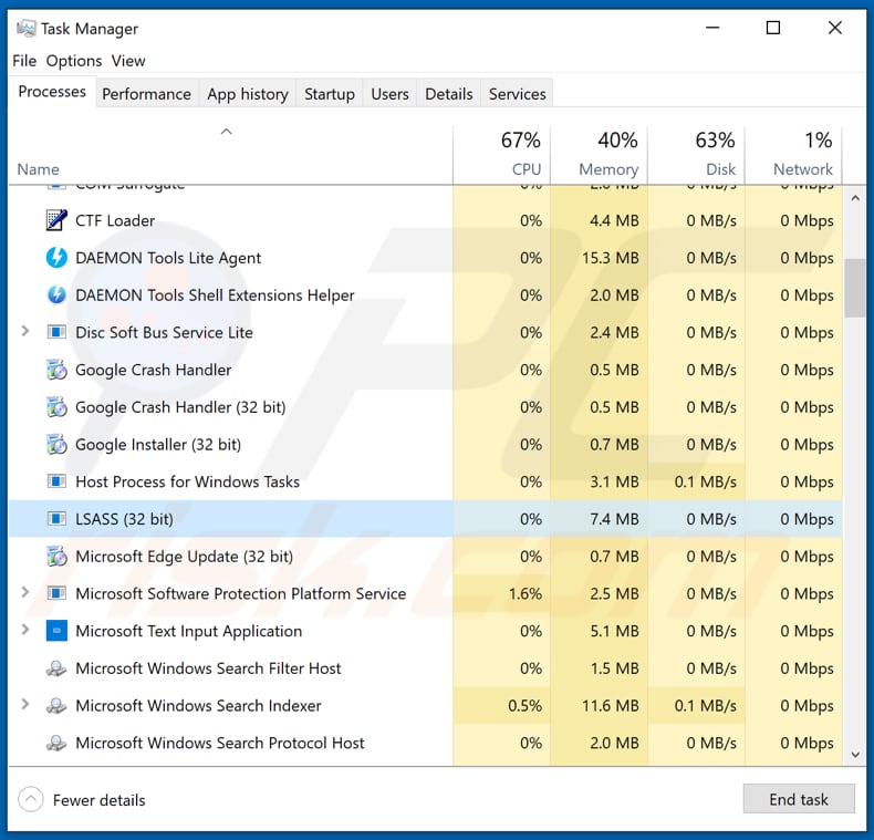 processo malicioso do malware gravityrat lsass