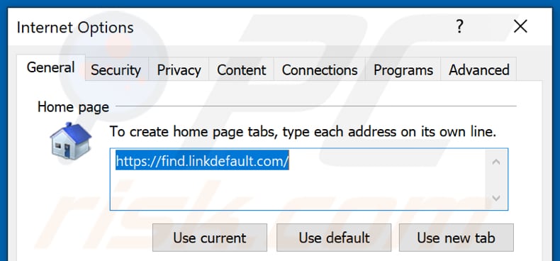 Removendo find.linkdefault.com da página inicial do Internet Explorer