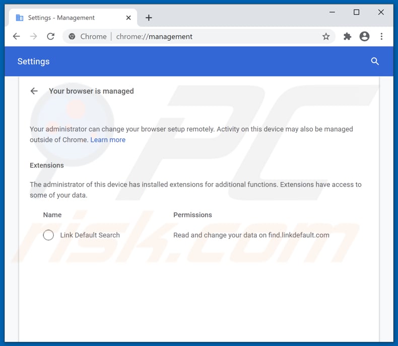 sequestrador de navegador link default adiciona recurso managed by your organization