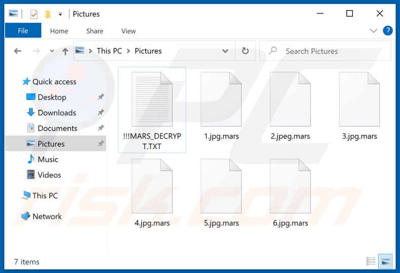 Ficheiros encriptados pelo ransomware MARS (extensão .mars)