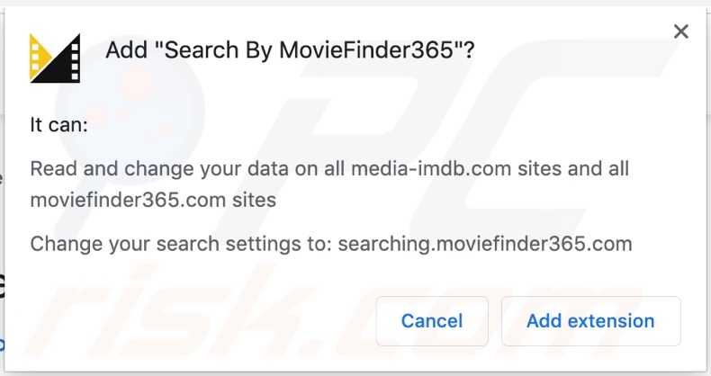 Sequestrador de navegador MovieFinder365 a pedir permissões (Chrome)