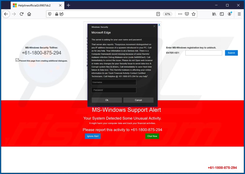 outra variante da fraude ms-windows support alert