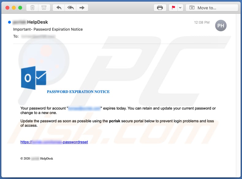 campanha de spam por e-mail PASSWORD EXPIRATION NOTICE