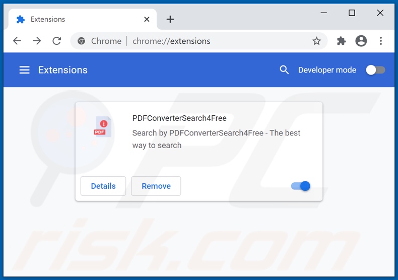 Removendo as extensões do Google Chrome relacionadas ao pdfconvertersearch4free.com