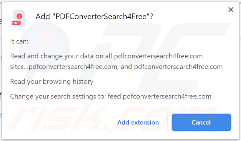 sequestrador de navegador PDFConverterSearch4Free a pedir permissões