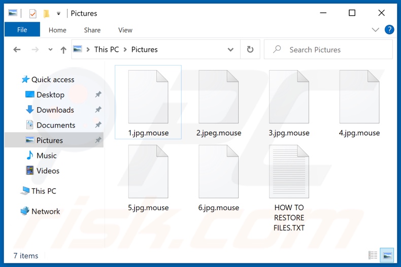 Ficheiros encriptados pelo ransomware RegretLocker (extensão .mouse)
