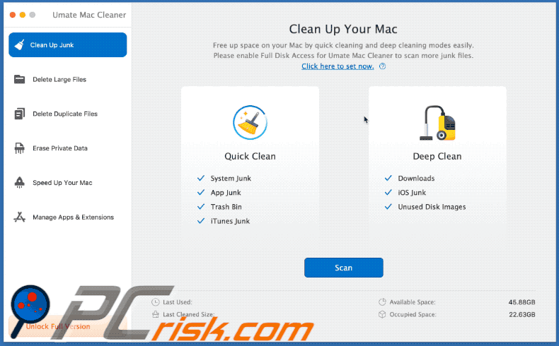Aparência da API Umate Mac Cleaner (GIF)
