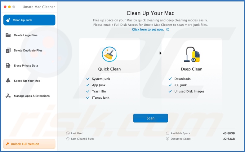 Aplicação indesejada Umate Mac Cleaner