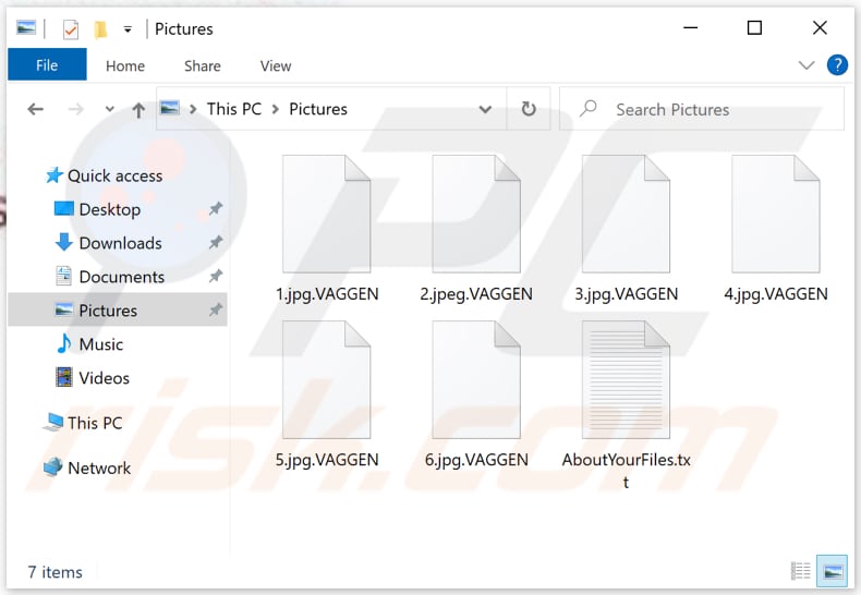 Ficheiros encriptados pelo ransomware VAGGEN (extensão .VAGGEN)