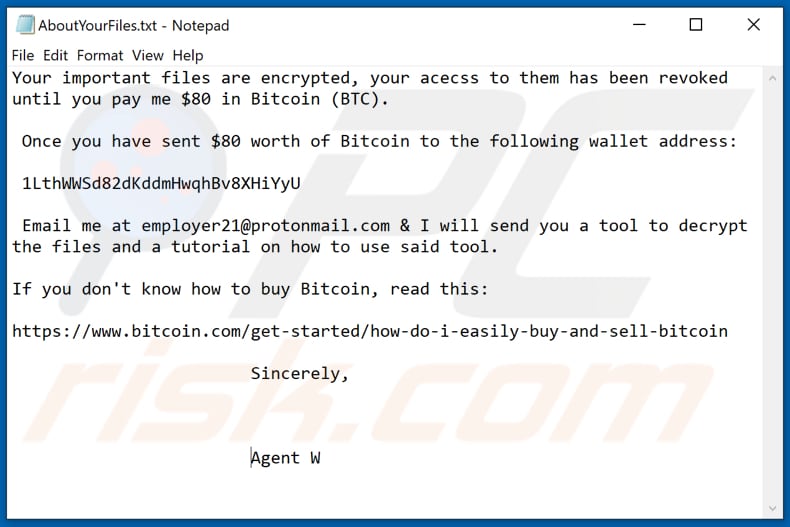 Ficheiro de texto do ransomware VAGGEN (AboutYourFiles.txt)